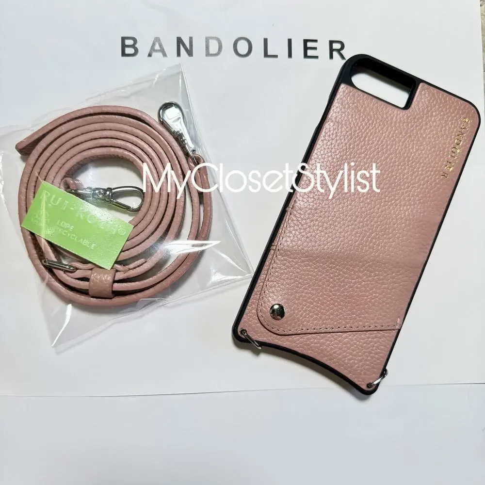 BANDOLIER Pink Peach Leather iPhone Case Wallet 8+ 7+ 6+ plus Strap NEW SET RARE